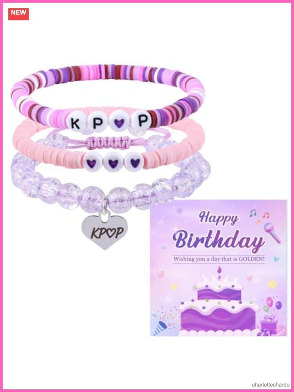 Kpop Bracelet Set Crystal Clay Stretch Adjustable Gift with Card